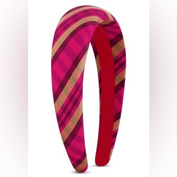 BIEN ABYE FUCHSIA MADRAS PLAID SILK HEADBAND PINK RED GOLD NWOT main image 2
